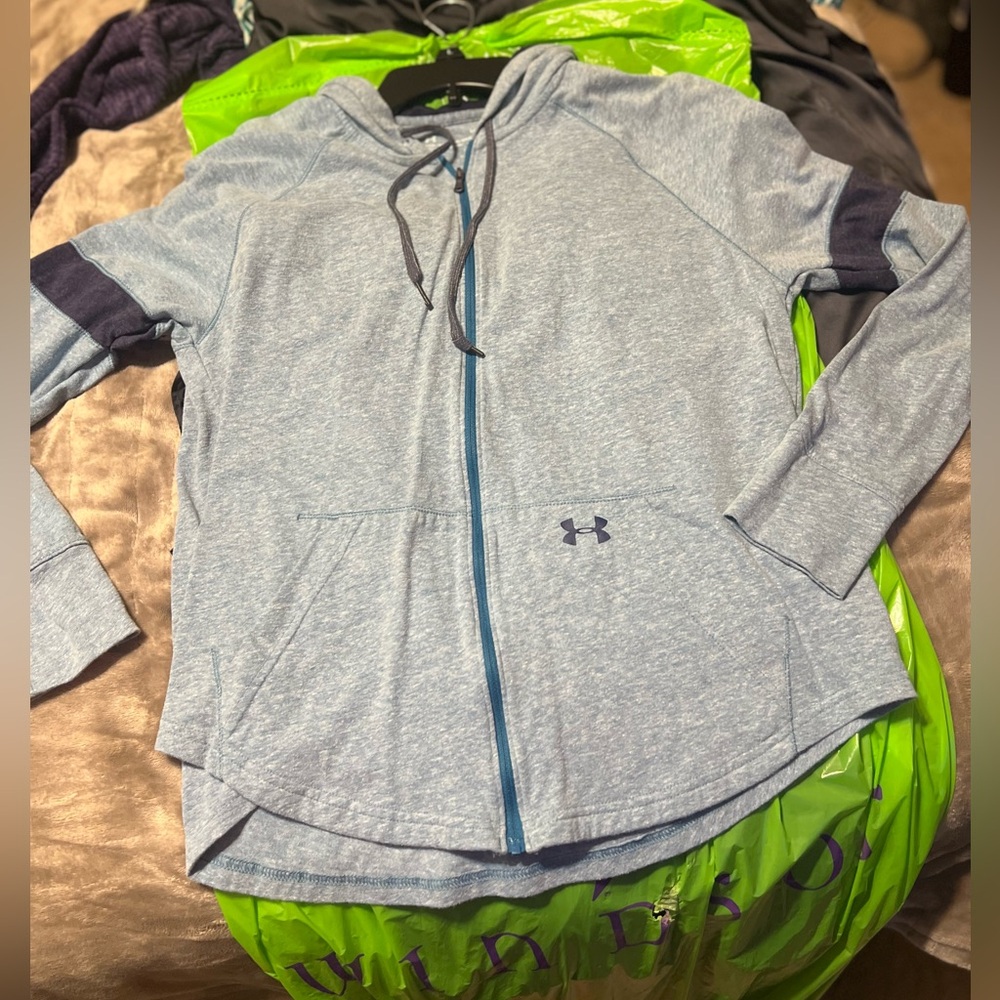 Women’s Under Armour Blue Full Zip Long Sleeve Loose Fit Hoodie Size Large